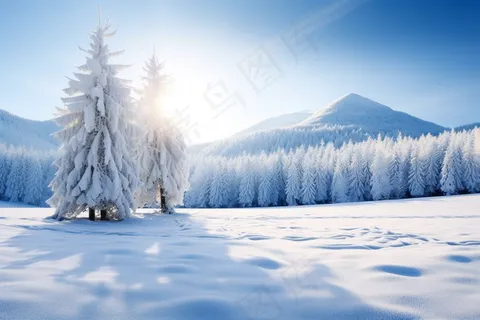 冬季雪景雾凇阳光高原摄影图