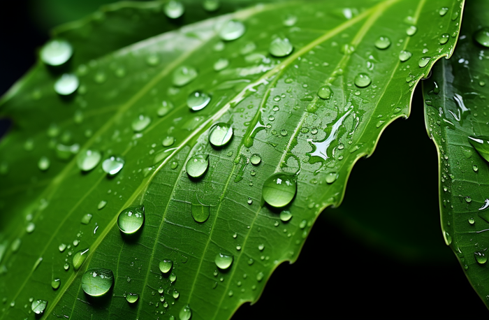 下雨天绿叶植物上的雨水雨滴摄影图(4032x2640)