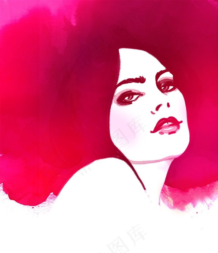 玫红色渐变手绘女性高清图片