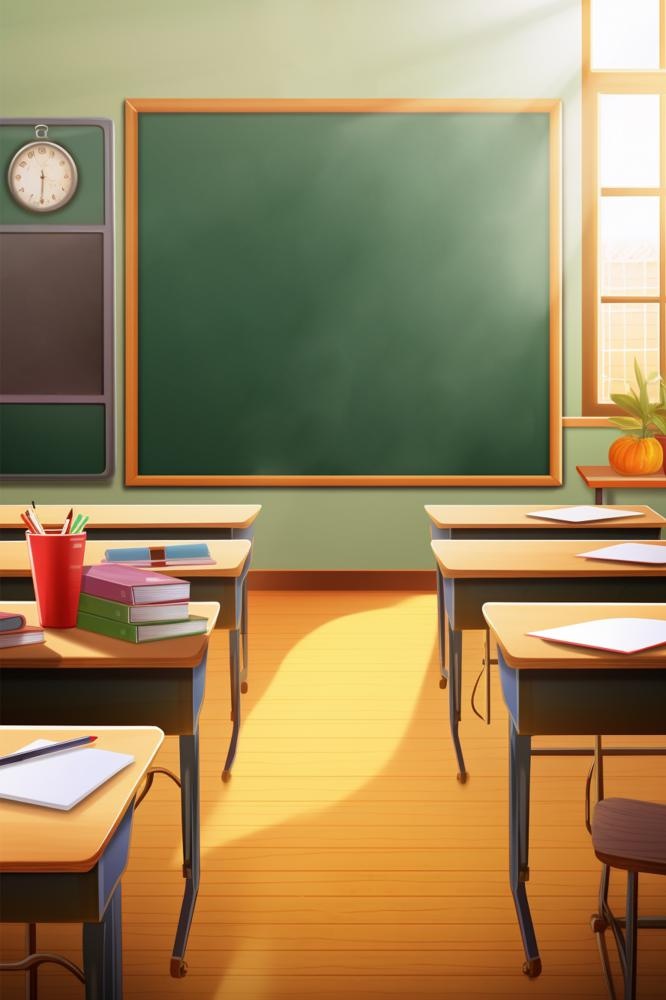 阳光教室清新黑板课桌海报背景