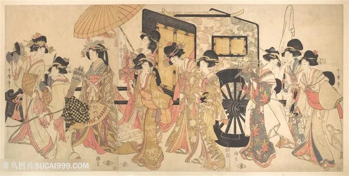 喜多川歌磨手绘日系美女艺术装饰画