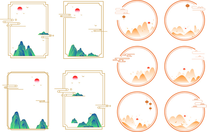 中国风古典国潮山纹云纹装饰边框文本框cdr矢量模版下载