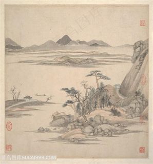 明代王鉴湘碧居士仿古册页江山渔夫国画图片