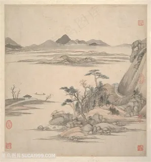 明代王鉴湘碧居士仿古册页江山渔夫国画图片 明代王鉴湘碧居士仿古册页江山渔夫国画图片