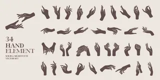 人手元素实体和剪影矢量插图集复古和波西米亚风