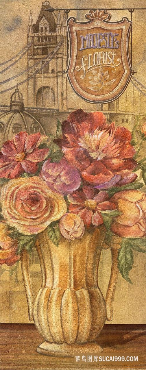 唯美水彩花卉花瓶油画