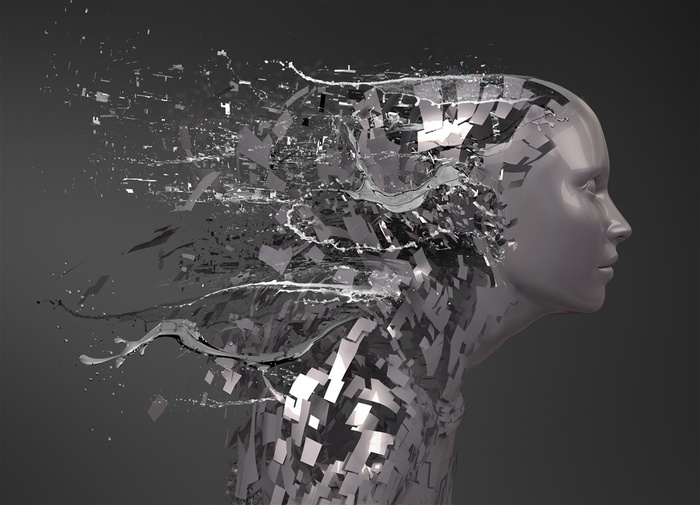 创意粉碎的金属科技机器人碎片高清图片