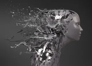 创意粉碎的金属科技机器人碎片高清图片