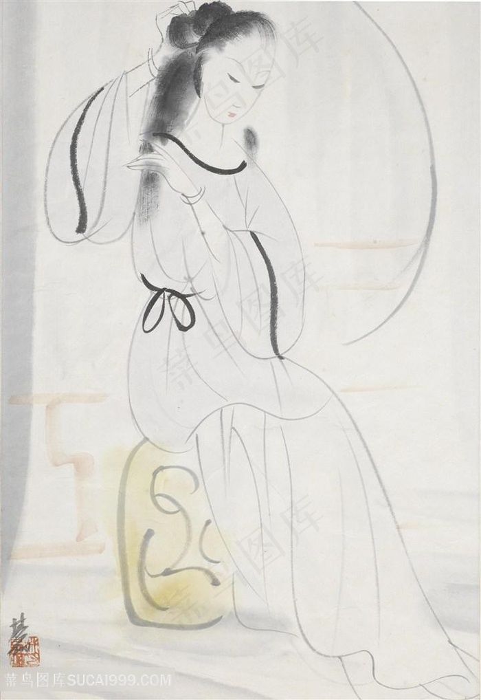 林风眠手绘简约美女艺术装饰画