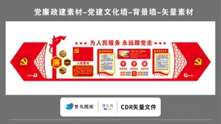 党建文化墙党建素材CDR预览图红色背景为人民服务永远跟党走华表入党