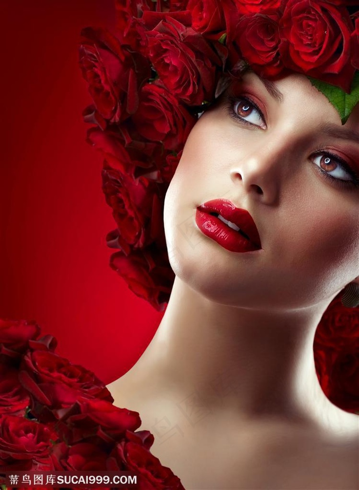 头戴玫瑰的美女面部特写 国外高清美女