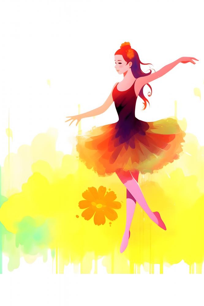 花丛中跳舞的女孩色彩插画背景(2400x3600)