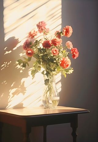 落日室内鲜花投影摄影