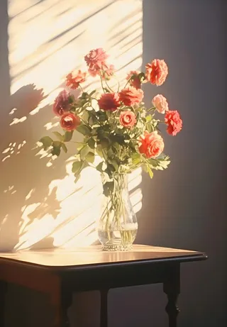 落日室内鲜花投影摄影