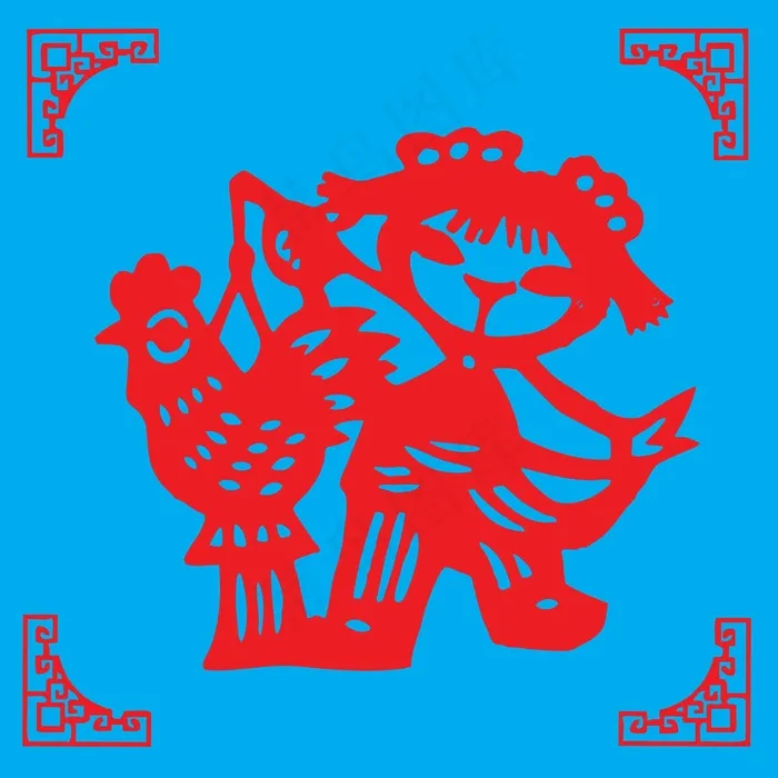 鸡年剪纸 剪纸风元素ai矢量模版下载
