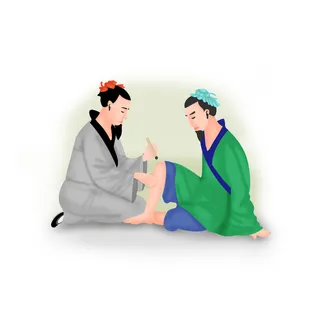 古代艾灸手绘插图