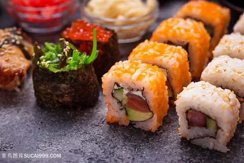 多种口味寿司美食特写摄影高清图片