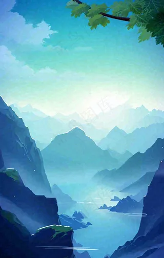 中国风云雾山脉河流湖面意境植物