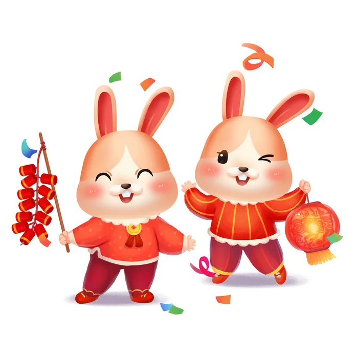 手绘2023兔年新年卡通兔子形象IP插画元素PSD设计素材png图案psd模版下载