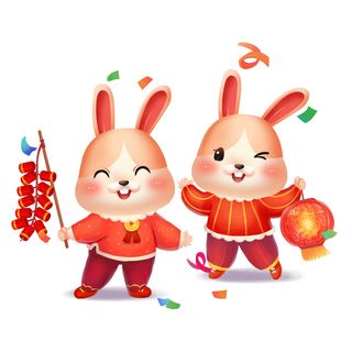 手绘2023兔年新年卡通兔子形象IP插画元素PSD设计素材png图案