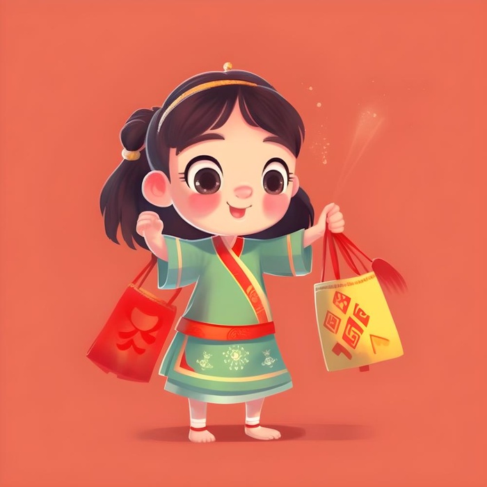 红色女孩灯笼祈福节日素材背景