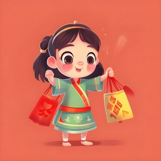 红色女孩灯笼祈福节日素材背景