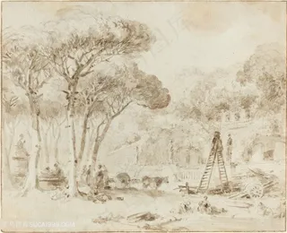 素描树林风景画装饰画