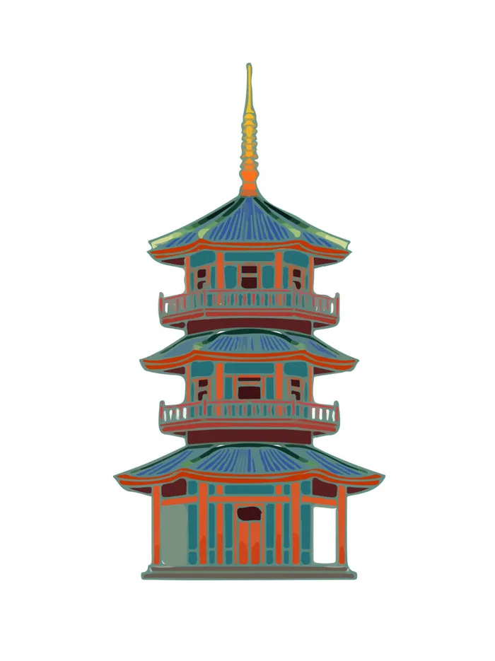 复古中国风国潮古建筑插画手绘高楼古塔AI素材亭子png免抠图ai矢量模版下载