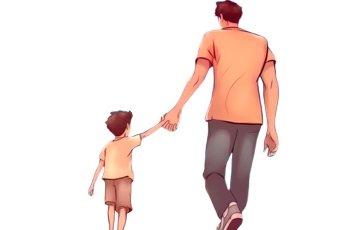 父亲牵着孩子免抠