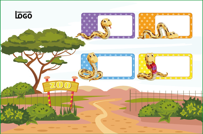 动物世界卡通不干胶标签贴纸