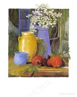 花卉花瓶水果静物油画 花卉花瓶水果静物油画