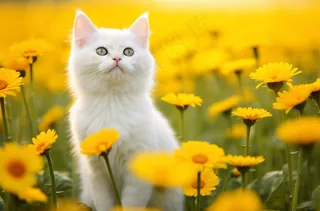 猫咪花丛可爱宠物猫摄影图