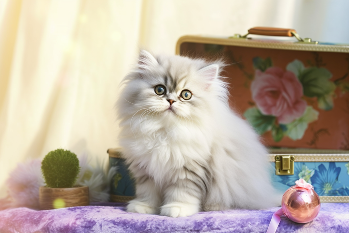 一只可爱的长毛猫咪摄影图