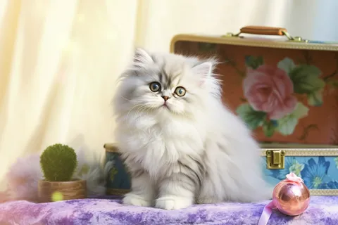 一只可爱的长毛猫咪摄影图