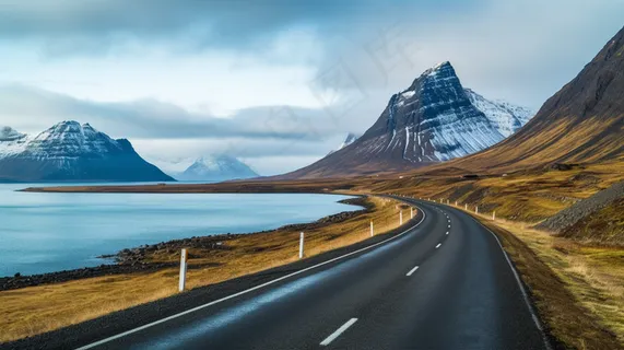 雪山下的公路湖泊河流高山摄影图 雪山下的公路湖泊河流高山摄影图