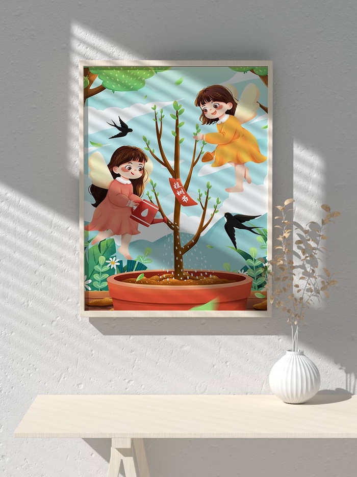 绿色创意公益植树节卡通312保护环境宣传插画