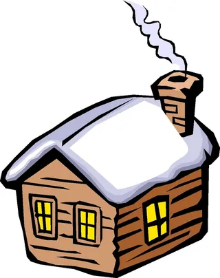 棕色手绘山顶雪中小屋卡通风素材矢量图