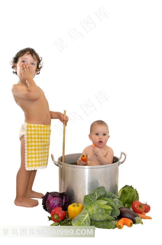 高清儿童厨师锅里小孩创意摄影