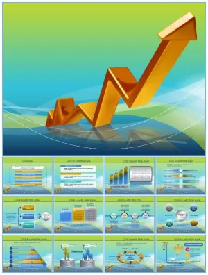 向上走势箭头——适合销售工作汇报的多图表ppt模板预览图