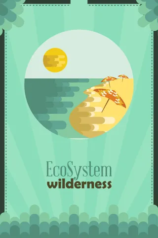 自然风景动物植物扁平矢量插画