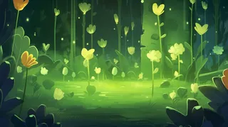 夏日森林萤火虫花草卡通插画