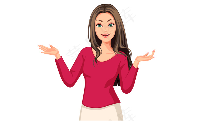 美女老师微笑红色衣服手势eps,ai矢量模版下载