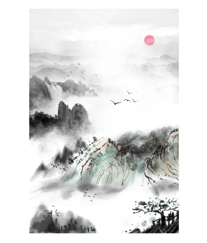 水墨山水画psd模版下载