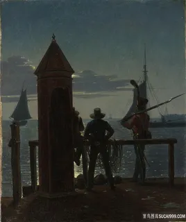 海边人物油画风景画