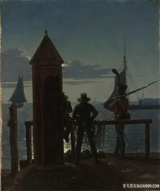 海边人物油画风景画