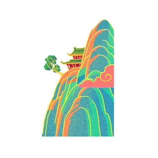 中国风国潮山水插画祥云中式手绘烫金线条元素png装饰背景PSD素材