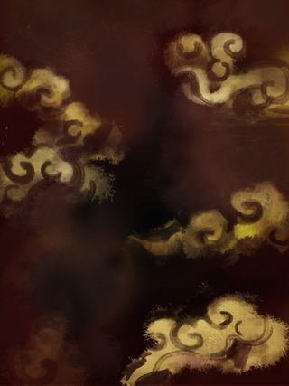 国潮中国风复古敦煌岩彩山水祥云插画烫金肌理背景PSD设计素材