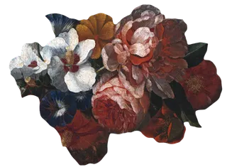 复古油画质感宫廷花卉植物花朵鲜花拼贴图案PNG免抠图片设计素材