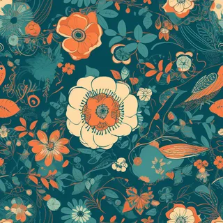 花鸟图，插画风格，无缝贴图，素材