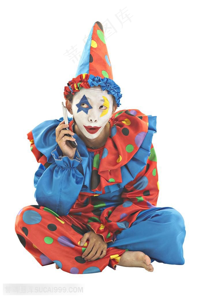 游乐园广告元素 夸张表情打电话动作的小丑表演